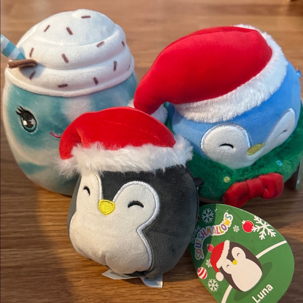 Squishmallows Christmas Penguins and Java cup